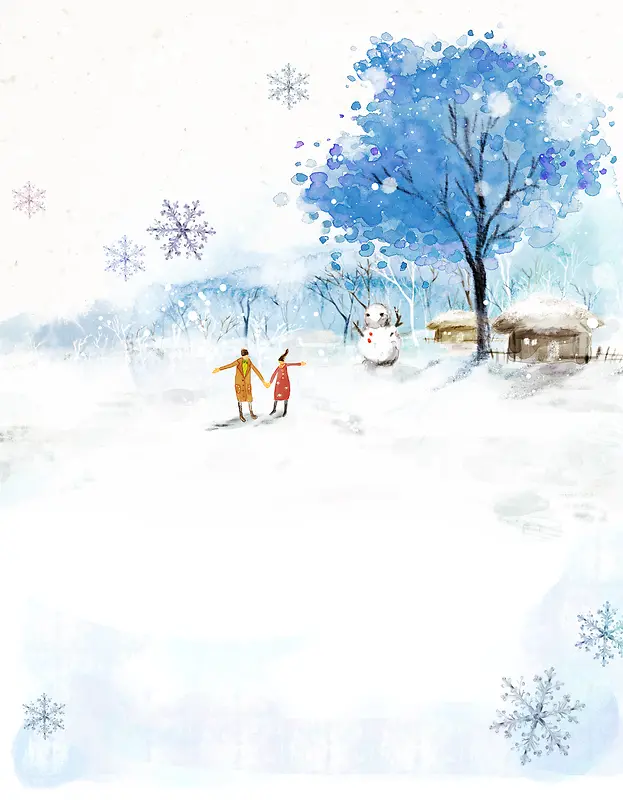 冬季雪人手绘海报背景