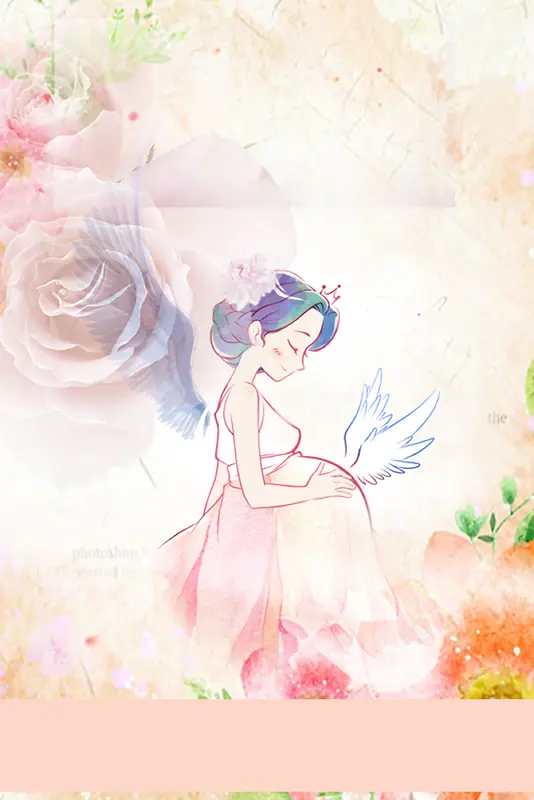 手绘孕妇天使温馨花朵背景