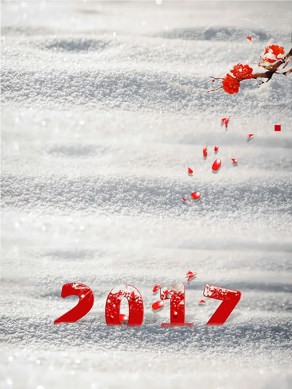 小清新红色雪地再见2017宣传背景