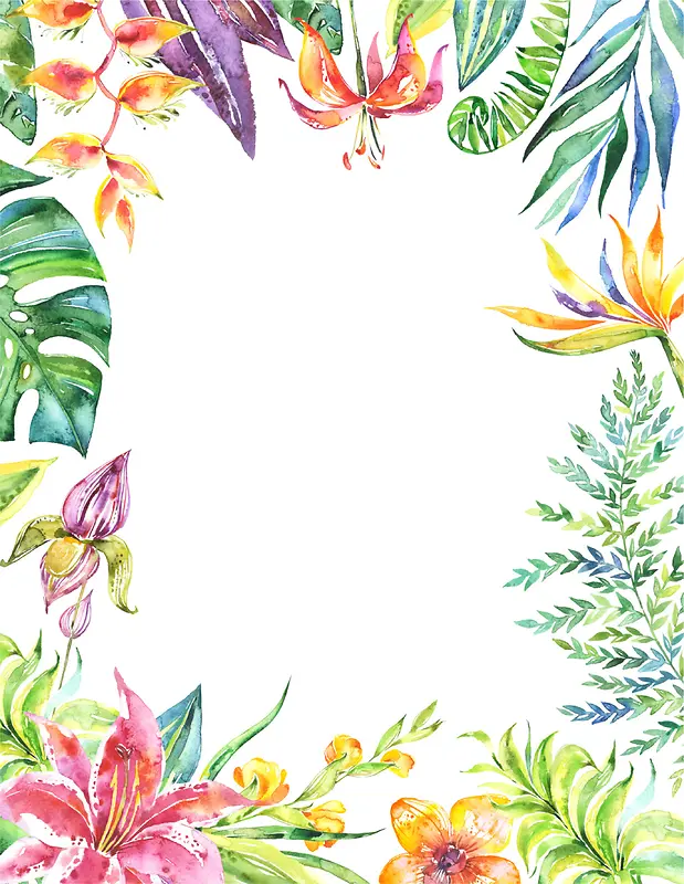 彩色植物框背景图