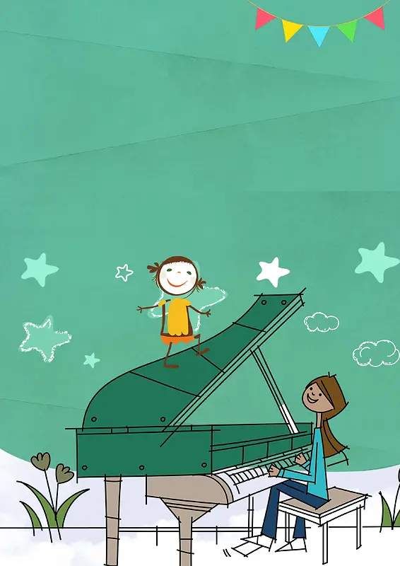 卡通手绘时尚小音乐家儿童钢琴培训