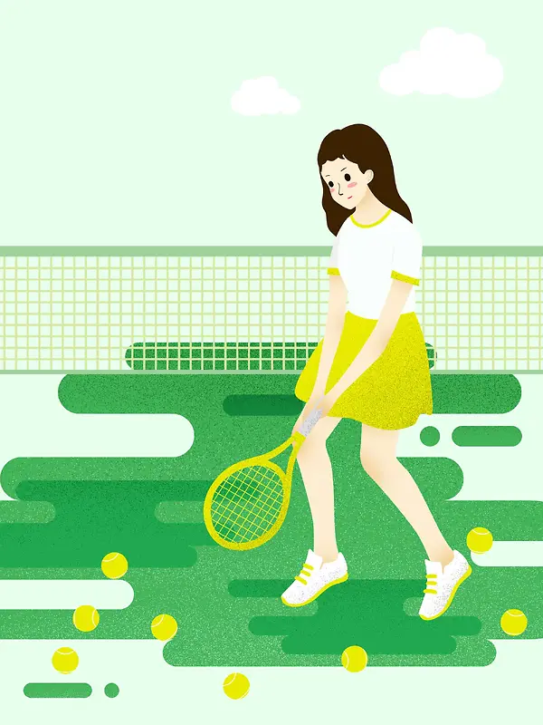 学校社团网球社招新手绘插画