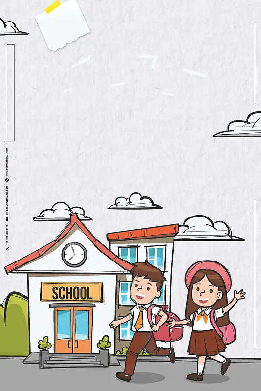 卡通手绘开学季新学期校园招生