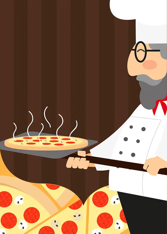 卡通手绘美食披萨西餐厨师背景素材