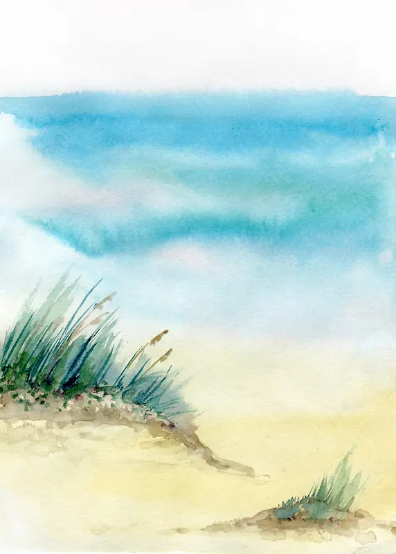 手绘海边水彩画平面广告