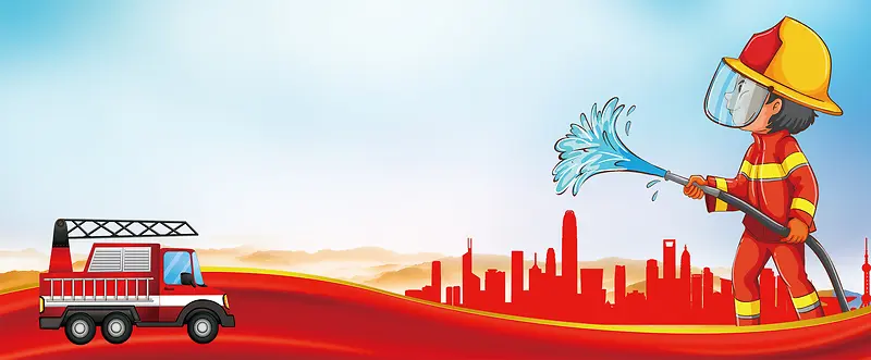 敬爱消防队手绘蓝天banner