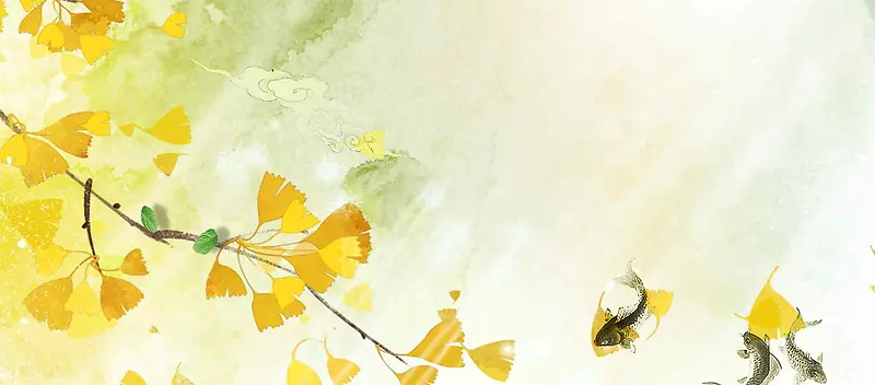 立秋枫树叶文艺手绘黄色背景
