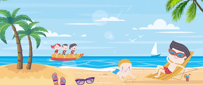 海边旅游卡通年底蓝色banner