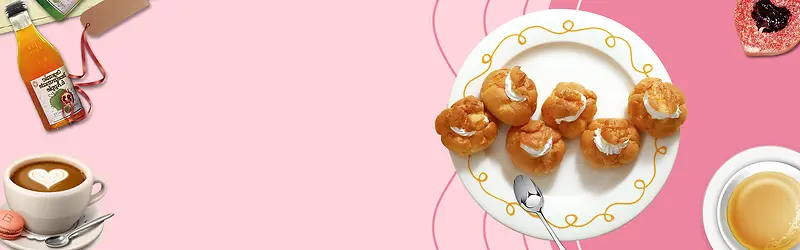 可爱泡芙小清新简约粉色banner