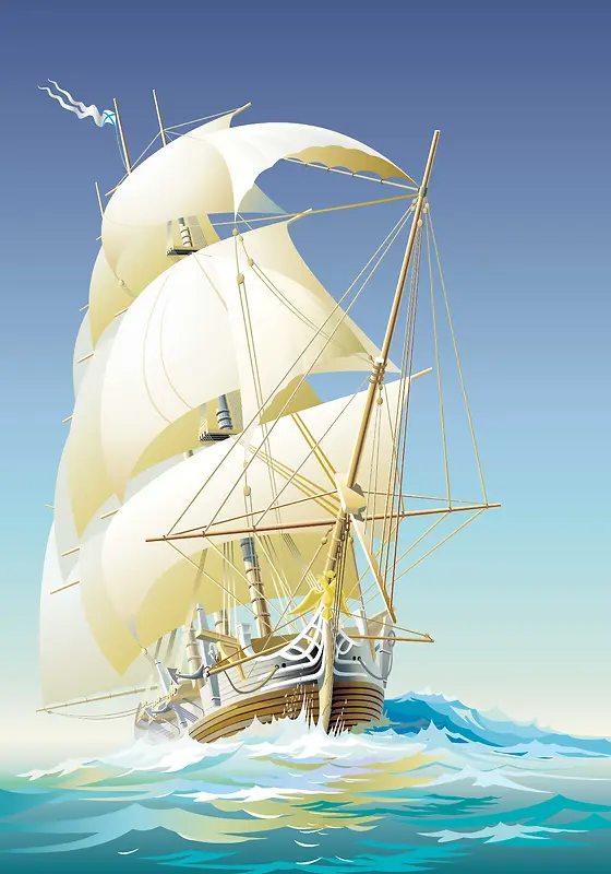 海浪帆船背景