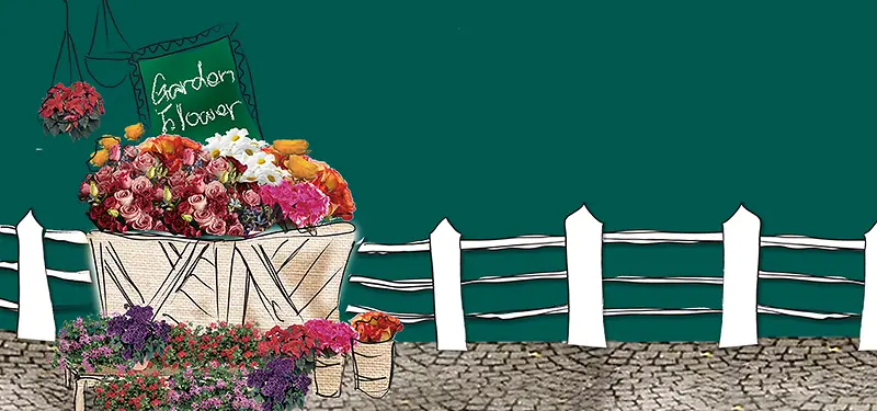 鲜花卡通绿色banner