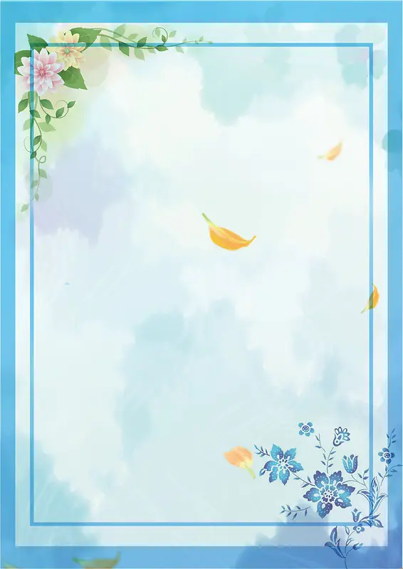 蓝色矢量插画花卉夏季促销海报背景