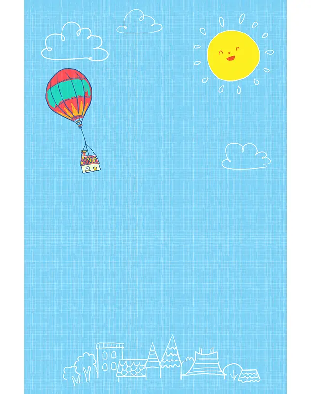 蓝色手绘热气球夏日平面广告