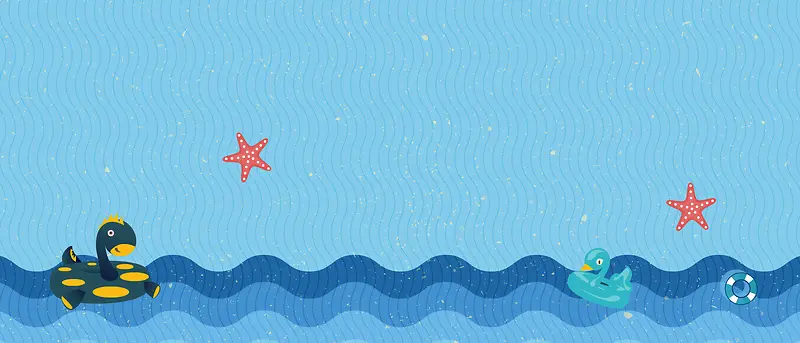 小海龟游泳卡通海浪蓝色背景