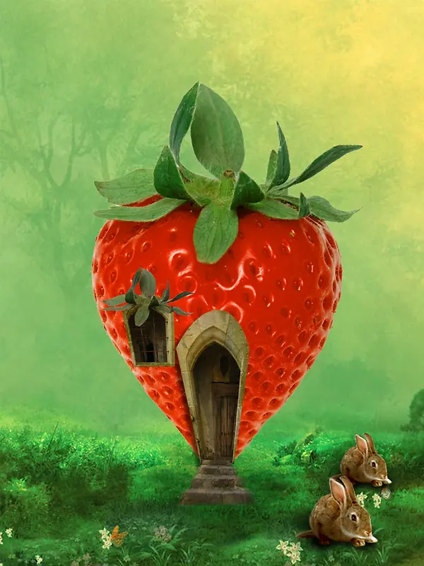合成草莓房子PSD背景图