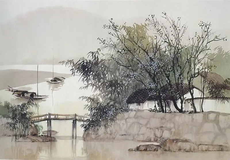 诗意小桥流水画背景