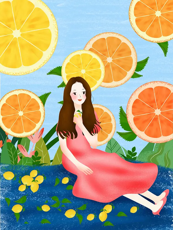 手绘插画柠檬国度海报背景模板
