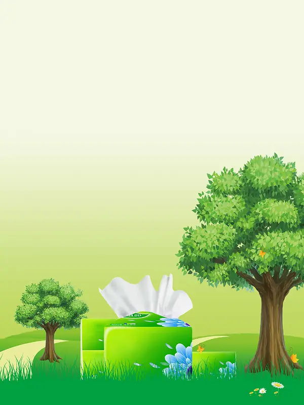 卫生纸面巾纸绿色森林促销海报设计背景模