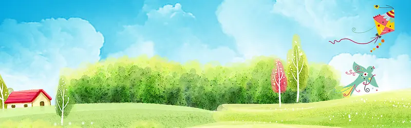 春季小清新绿色卡通PSD分层banner