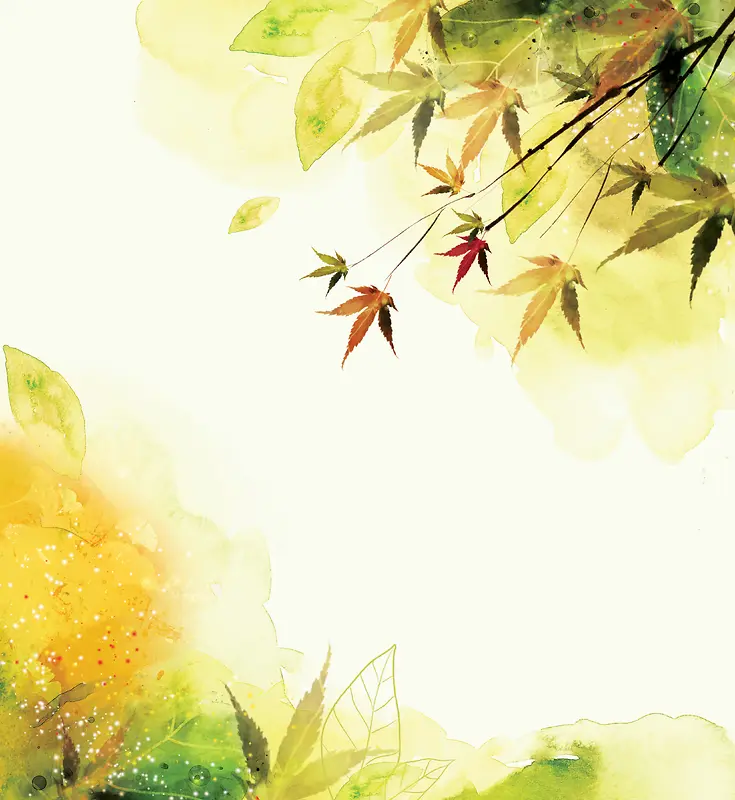 黄色手绘树叶背景