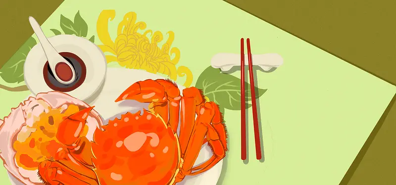 吃大闸蟹手绘banner海报