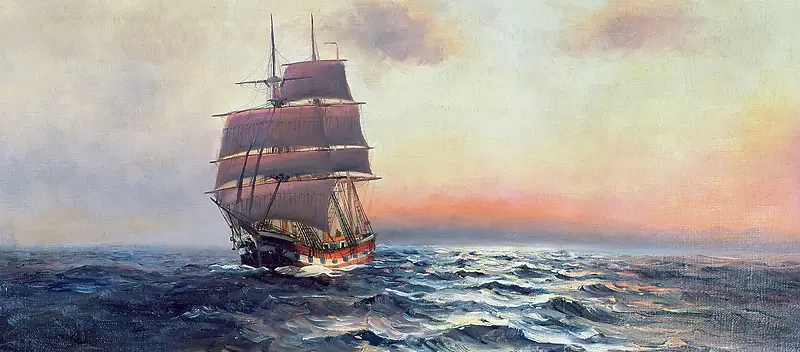 水彩帆船航海背景