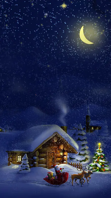 卡通蓝色星空雪地礼物圣诞节平安夜