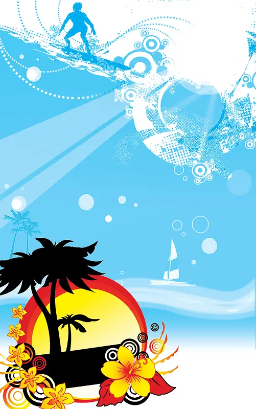 蓝色海洋椰树冲浪夏季促销