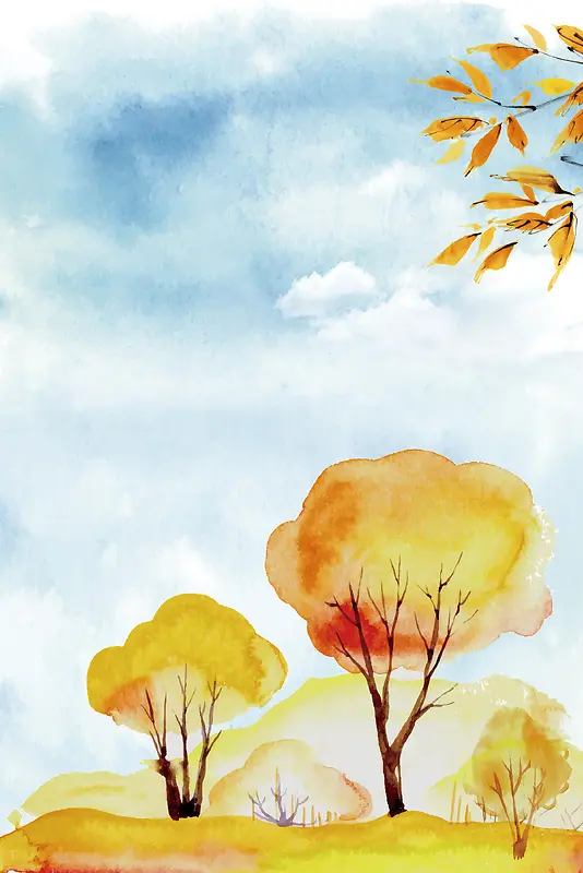 立秋植物枫树叶手绘小清新蓝色背景