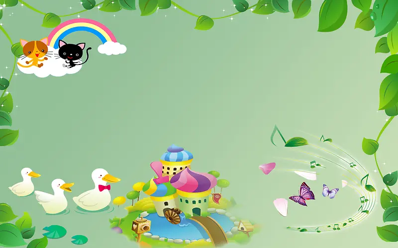 绿色清新儿童节自然卡通背景图