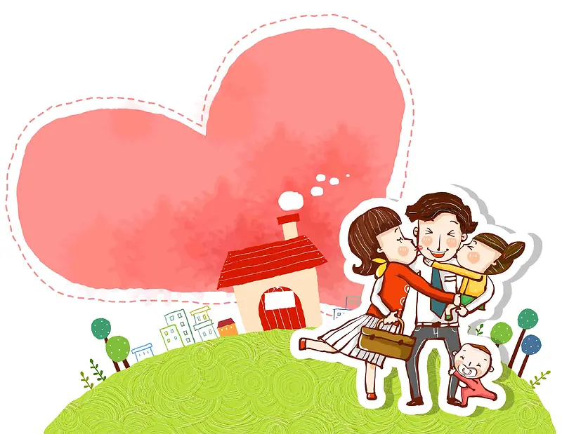 韩式清新幸福家庭一家人团聚爱心海报背景