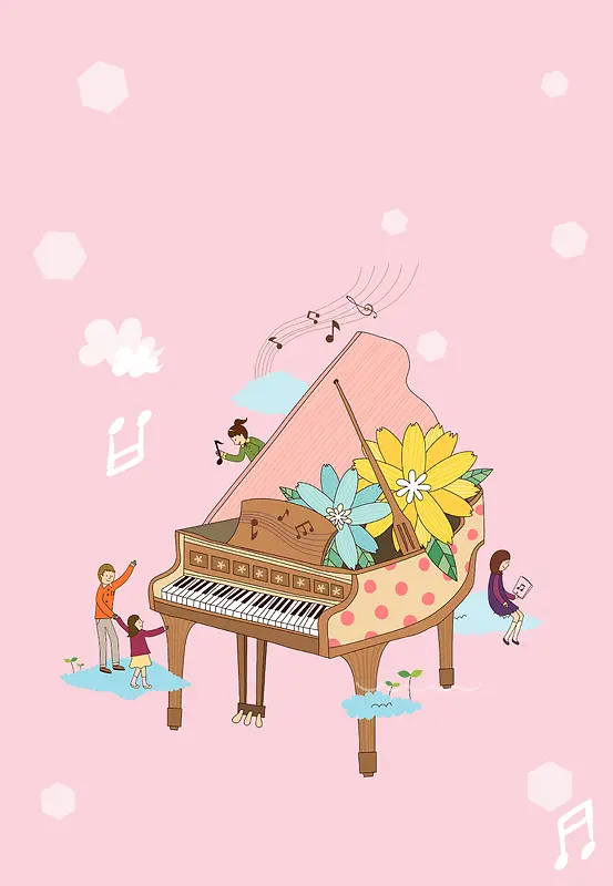 钢琴培训班卡通海报背景
