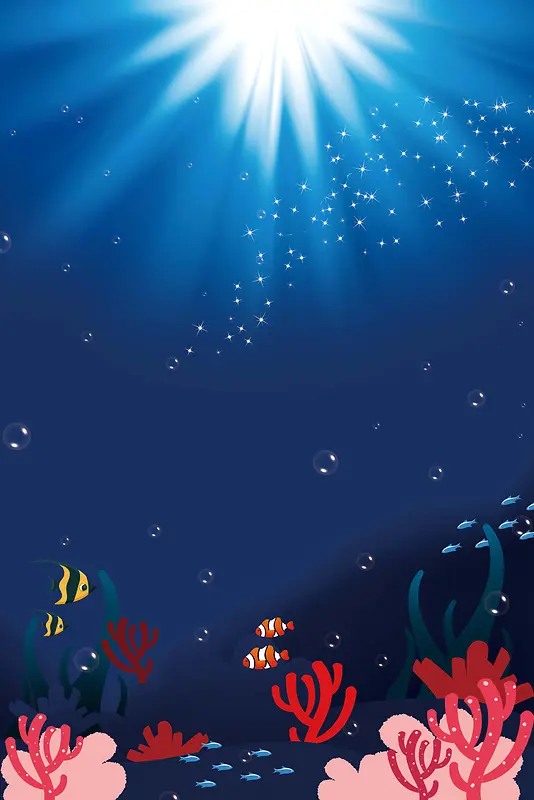 卡通手绘深海海底世界海报psd分层背景