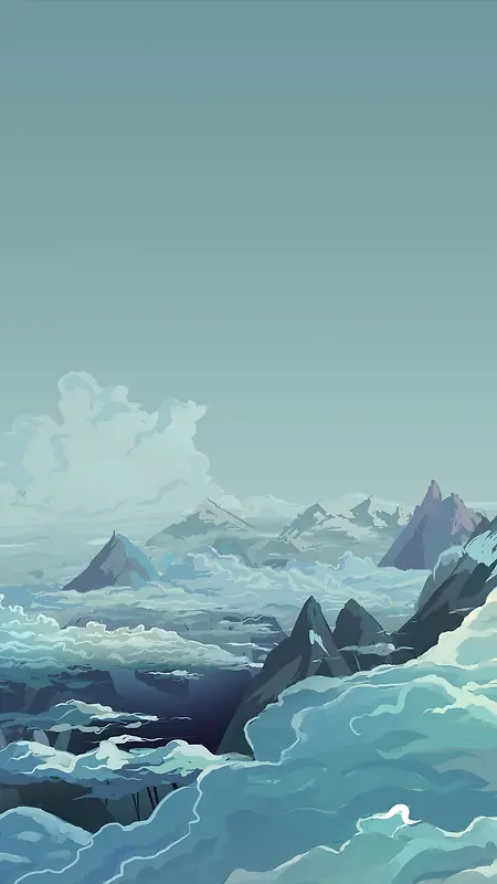 云层环山插画H5背景