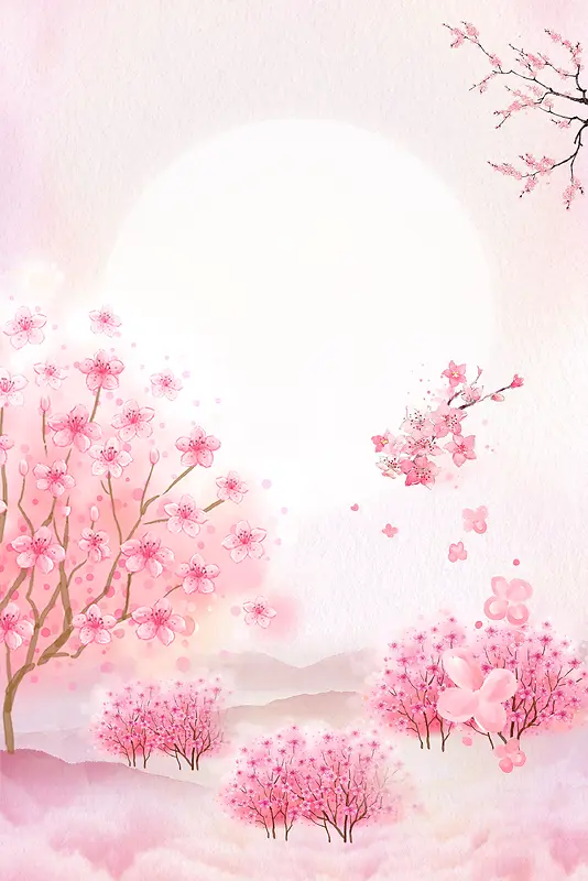 粉色手绘樱花节浪漫花卉背景