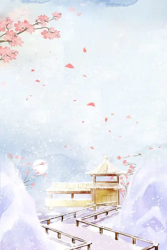 冬季促销蓝色手绘女装促销雪景海报
