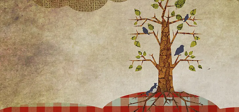 童趣树复古砂纸背景图