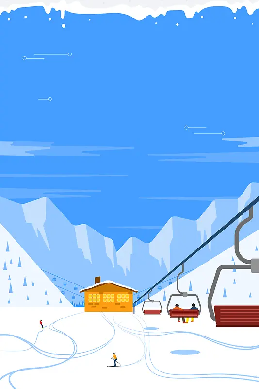 滑雪蓝色卡通手绘下雪背景