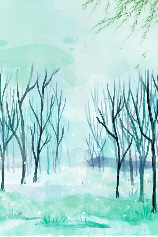 蓝色手绘春季立春树林背景