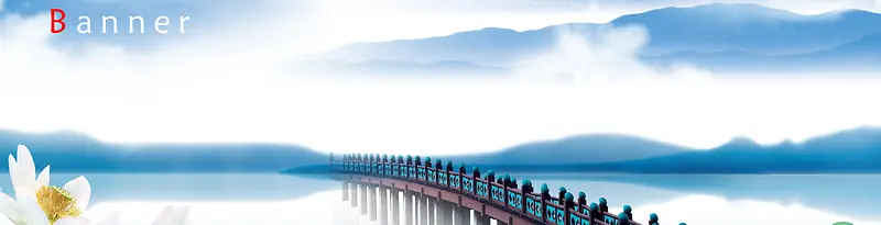 湖泊桥风景画淘宝网站背景图