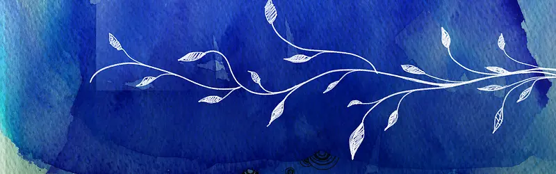 蓝色水彩背景手绘树叶