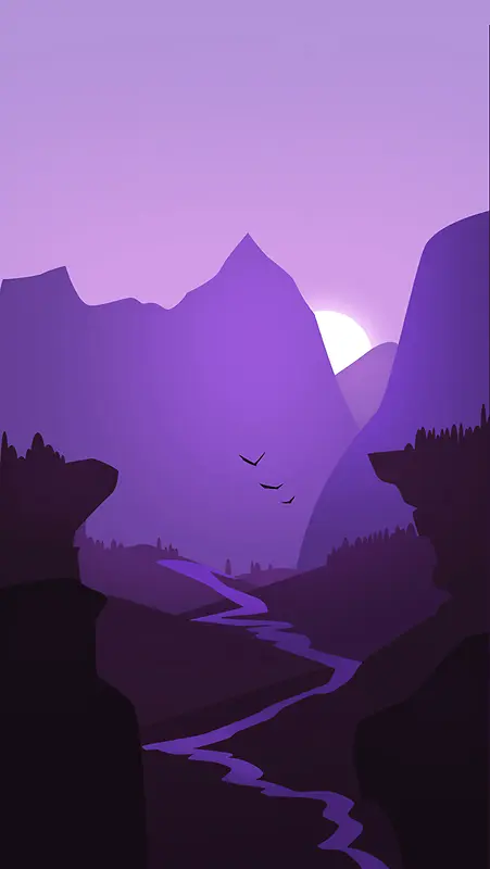 卡通紫色山谷矢量背景