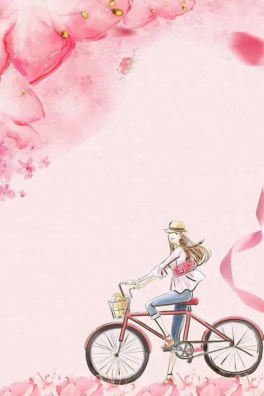 浪漫骑单车的少女促销海报背景psd