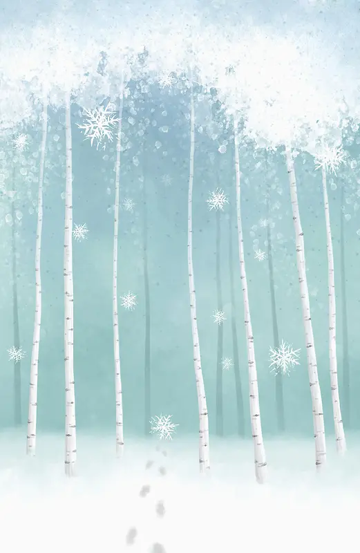 手绘冬季雪花森林平面广告