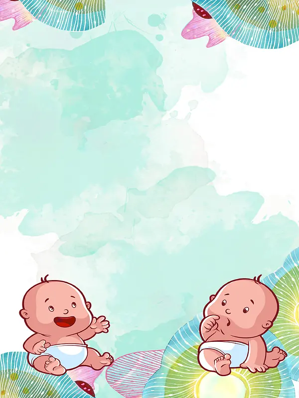 彩色水墨简约卡通婴儿宝宝背景素材