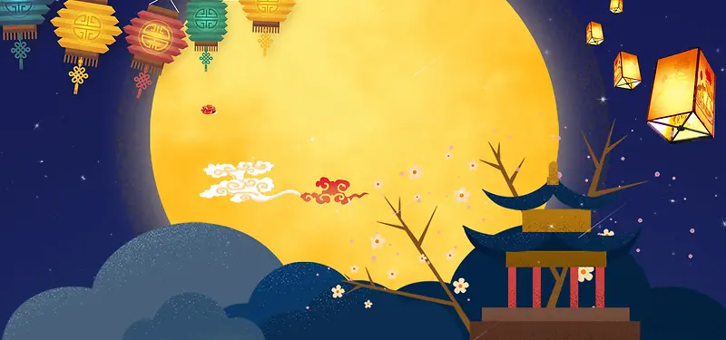 中秋促销卡通夜景可爱banner