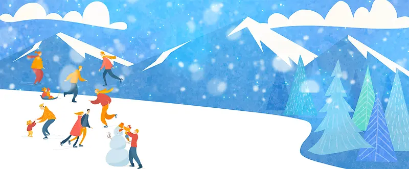 冬季滑雪手绘卡通蓝色banner
