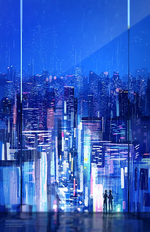 蓝色浪漫水彩城市夜景海报背景素材图
