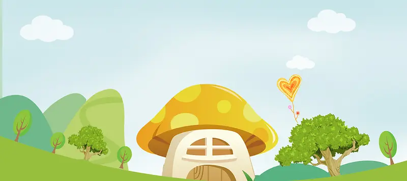 儿童节蘑菇屋卡通童趣玩乐蓝色天空背景