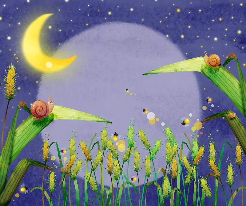 卡通手绘夏夜景色背景素材